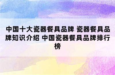 中国十大瓷器餐具品牌 瓷器餐具品牌知识介绍 中国瓷器餐具品牌排行榜